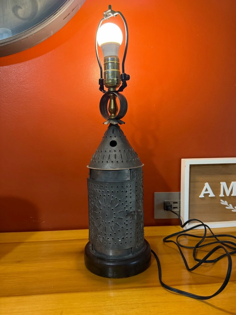 Vintage Revere Tin Punched Table Lamp